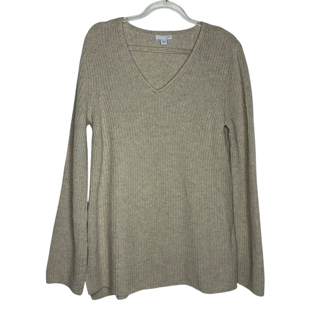 J Jill Womens XS V-Neck Ribbed Sweater Oatmeal Beige Cotton Wool Blend‎